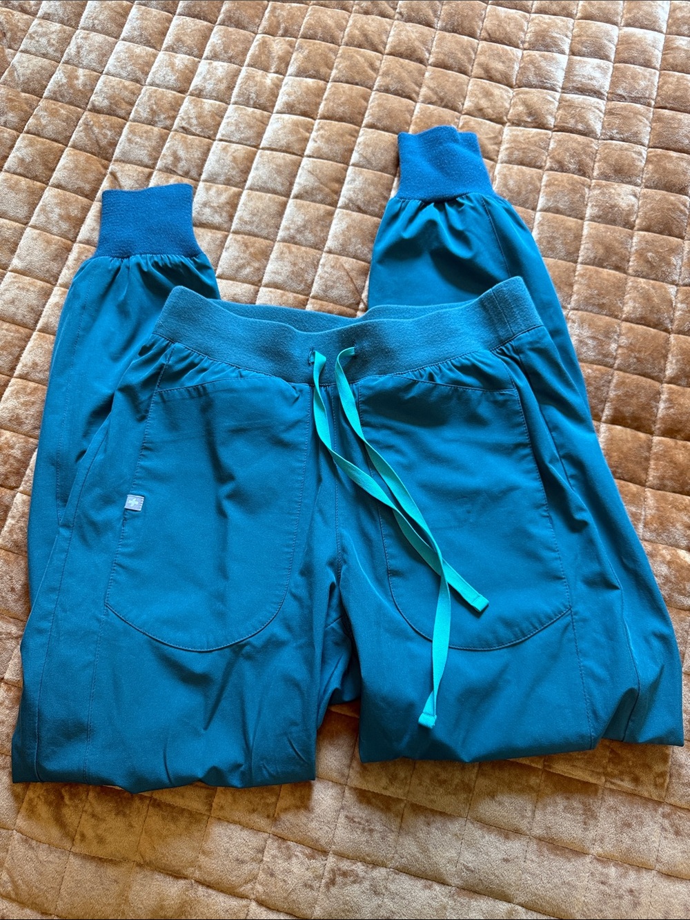 Figs Teal Track Joggers with Turquoise Drawstring